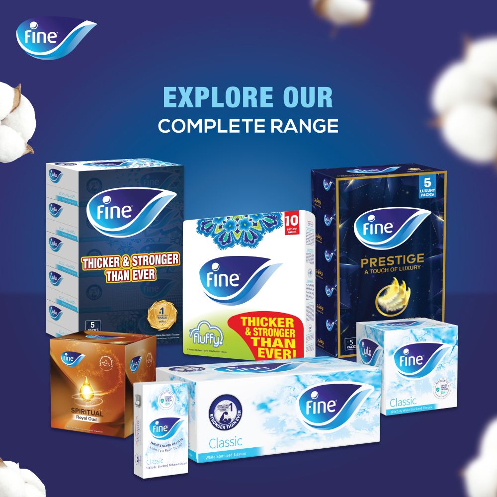 فاين - مناديل وجه بيضاء للجيب - 10 مناديل × 3 طبقات - 10 عبوات