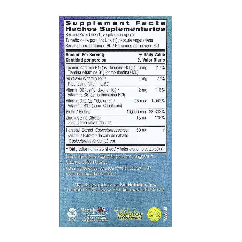 Bio Nutrition - Healthy Hair with Biotin 10000 Plus 60 Capsules