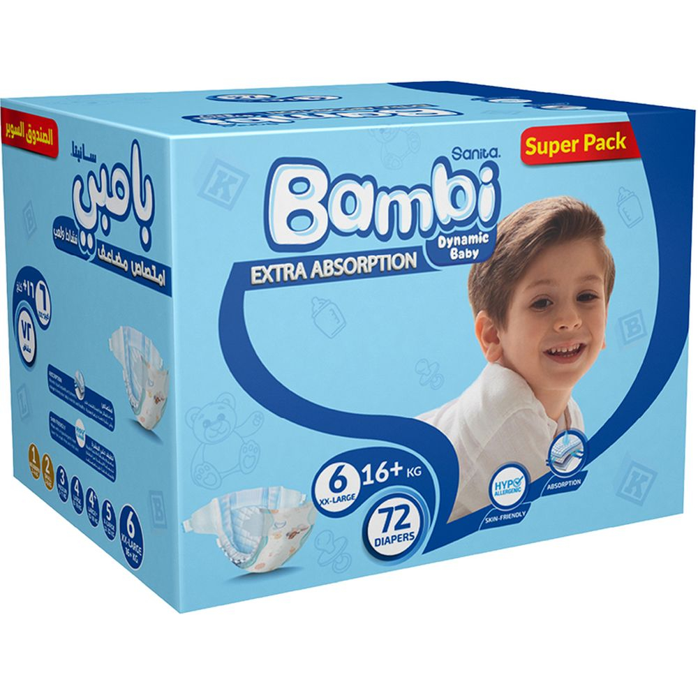 Sanita Bambi - Baby Diapers Super Pack - Size 6 - XX Large - 16 Kg - 72 Pcs