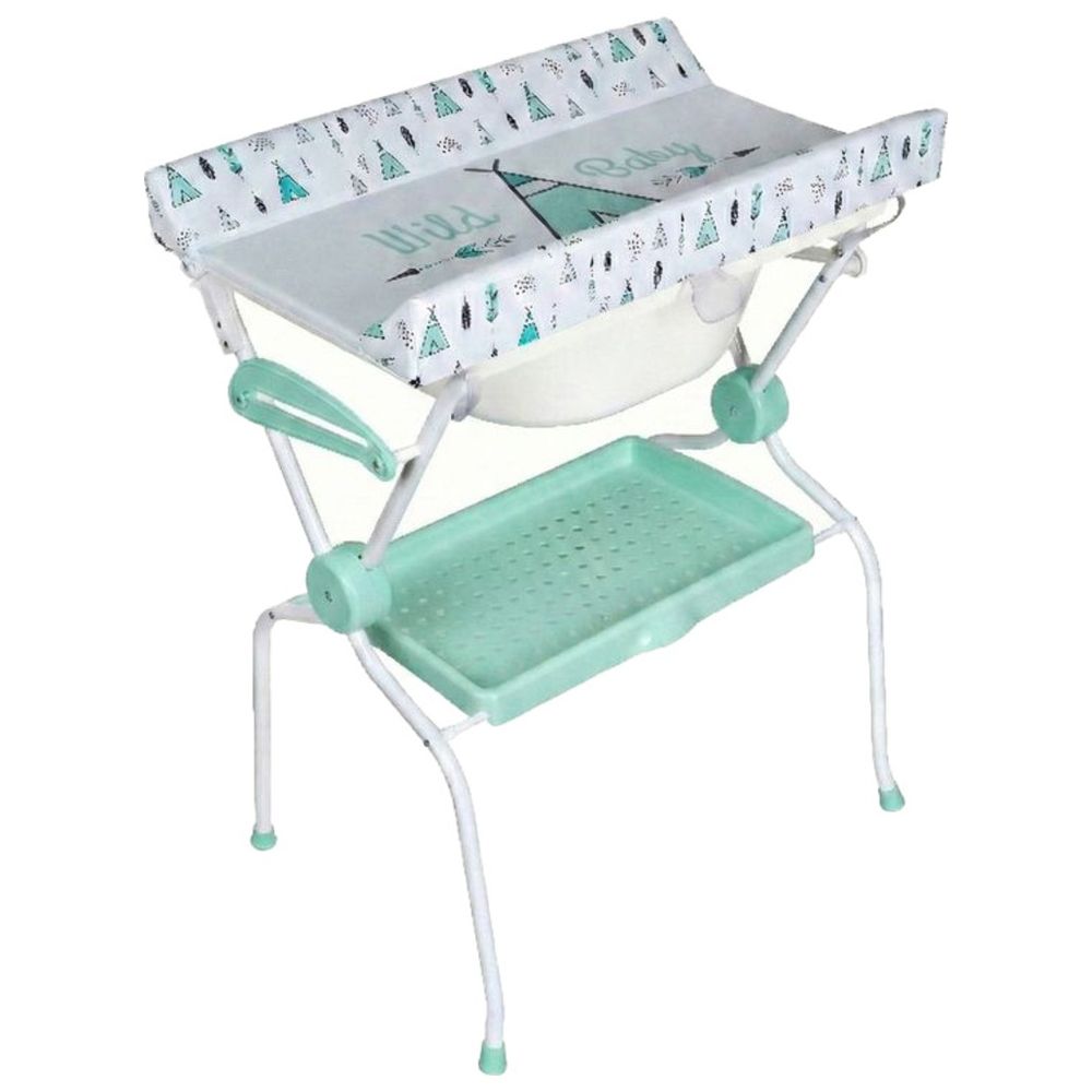 بلاستيمير- حوض استحمام المواليد + طاولة غيار- أزرق (حصري)