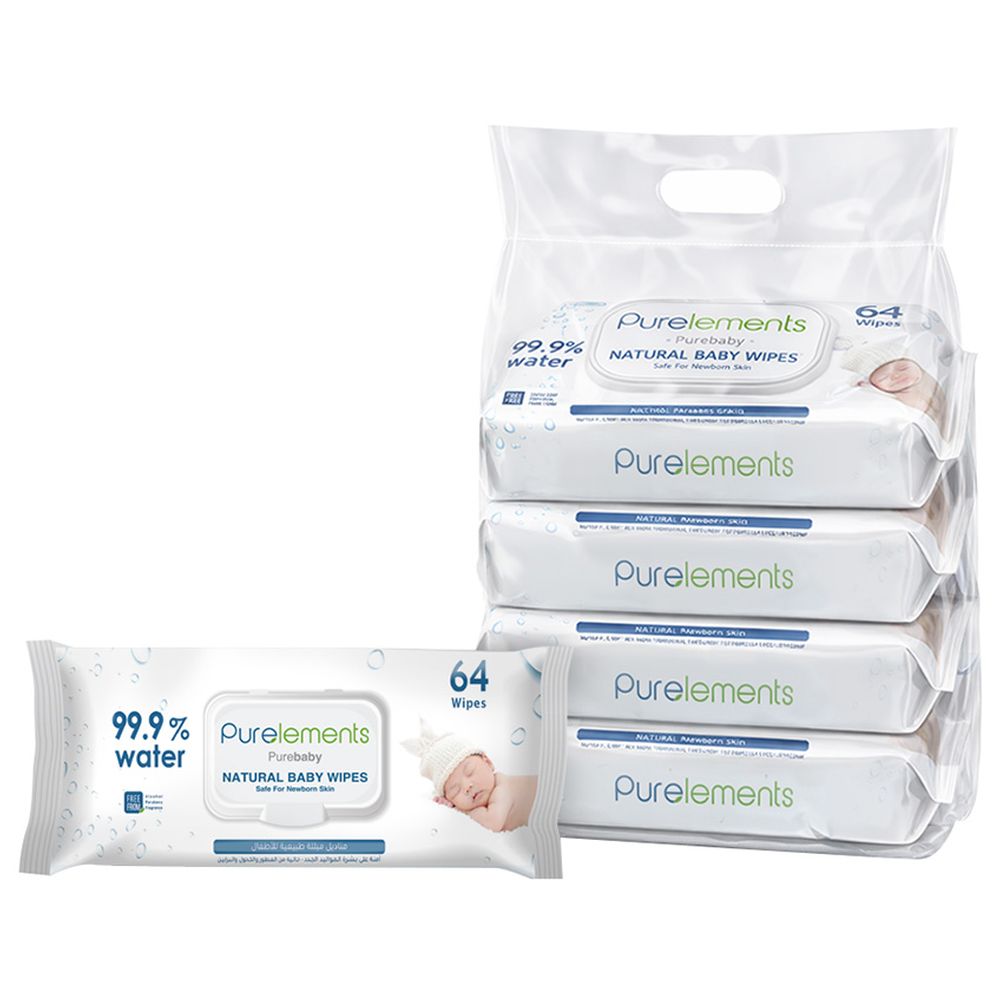 Purelements Natural 99.9% Water Wipes Pack of 4 - 256pcs
