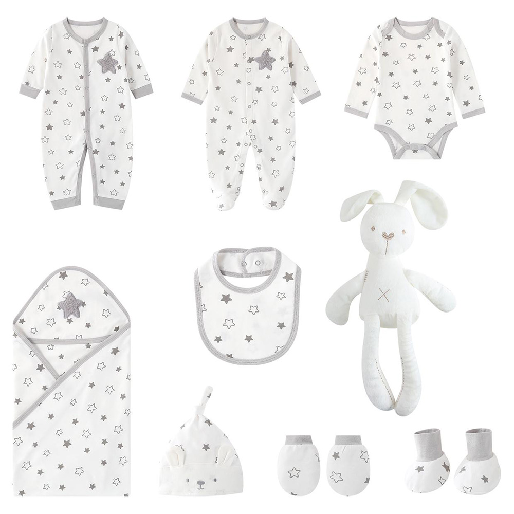 Tiny Toes - 9-Piece Newborn Essentials Gift Set with Star Print 0-3 Months