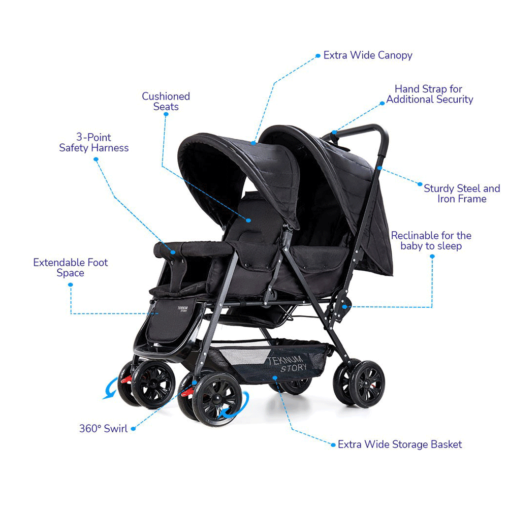 Teknum - Double Baby Stroller - Black