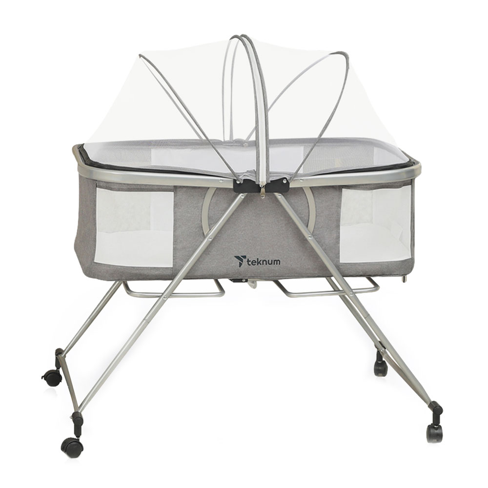 Teknum 3-in-1 Baby Cot/Cradle with Mosquito Net & Wheels - Grey