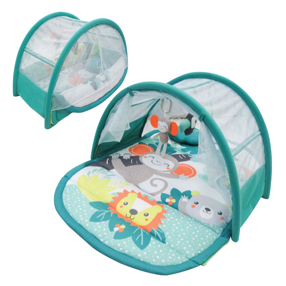 Moon - 2-In-1 Nap & Play Travel Floor Mat with Mosquito Net - Green