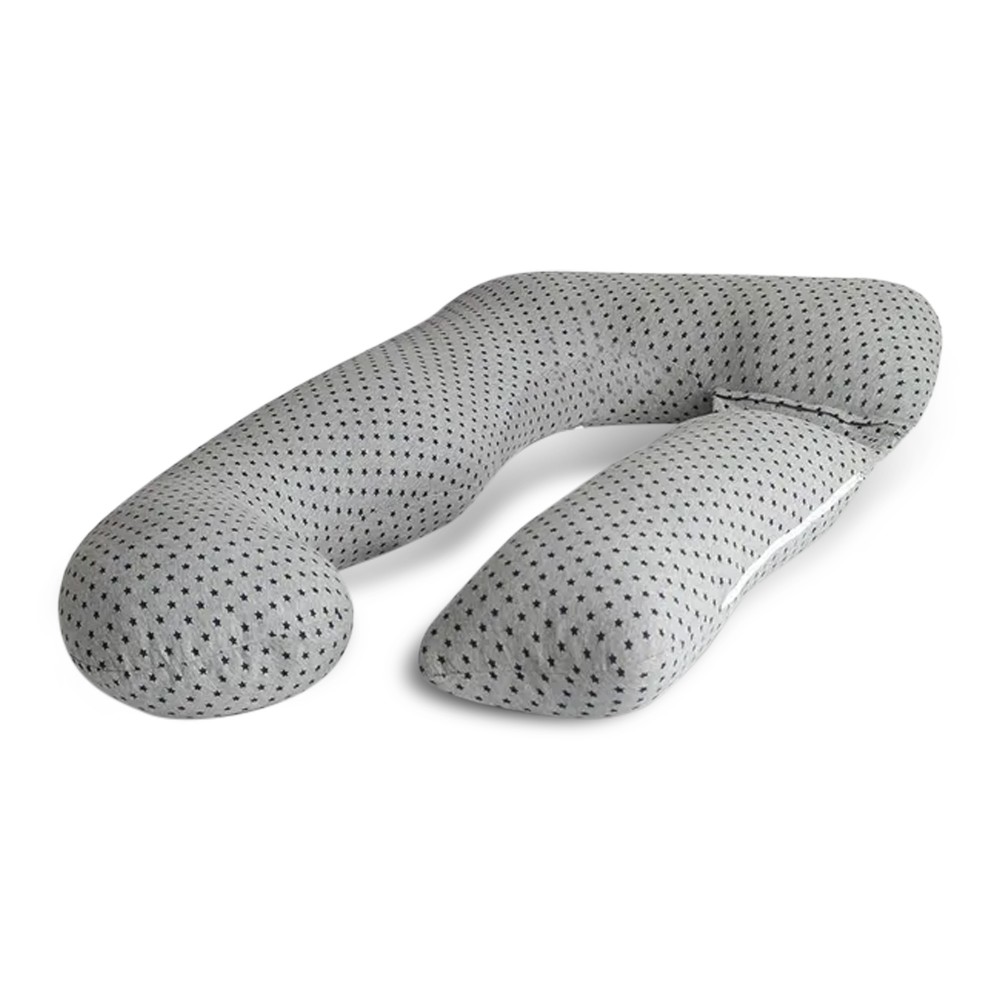 PharMeDoc - U-Shape Maternity Pillow with Detachable Extension - Jersey Grey - Stars