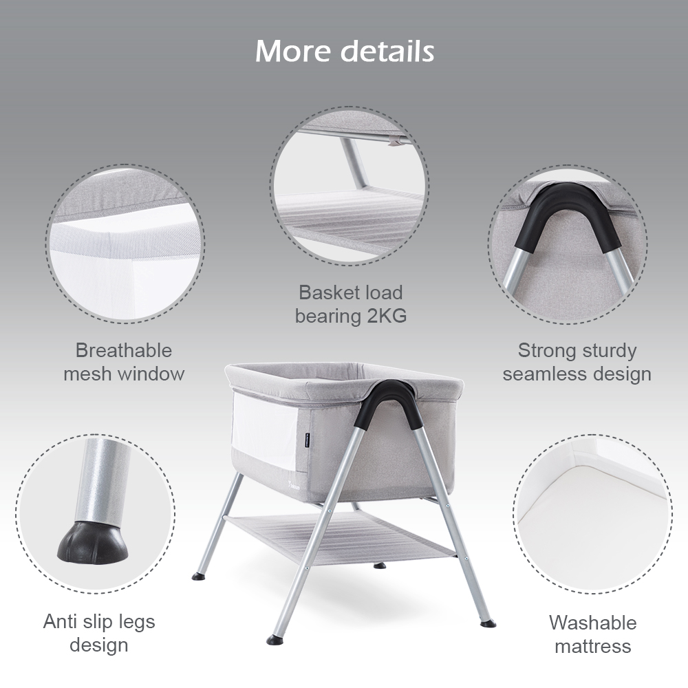 Teknum Sleepzen 2 Bedside Crib Bassinet - Grey