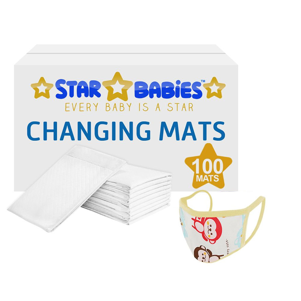 Star Babies - Disposable Changing Mats White 100Pcs with 1pc - Color May Vary - Kids Reusable Mask
