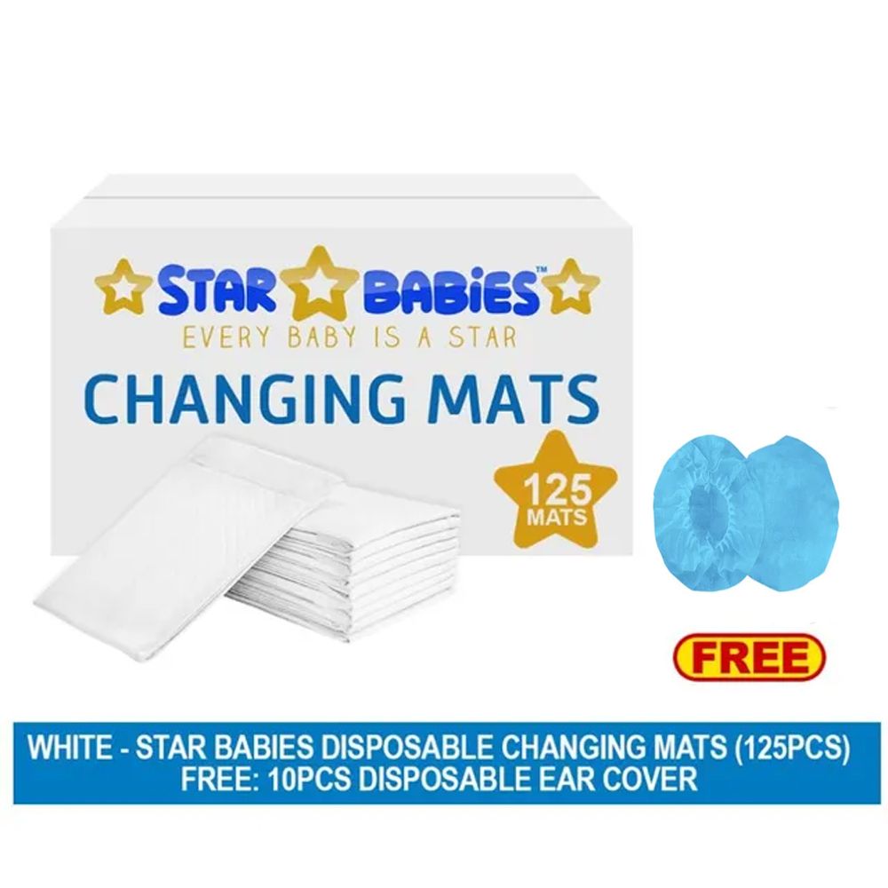Star Babies White Disposable Changing Mats - Pack of 125 with 10pcs Ear Cover Free