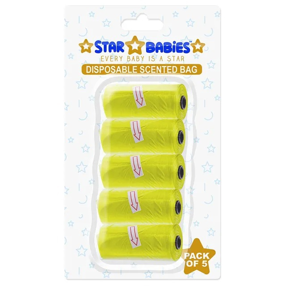 Star Babies - Scented Nappy Bag Pack of 5/75 Bags - Yellow