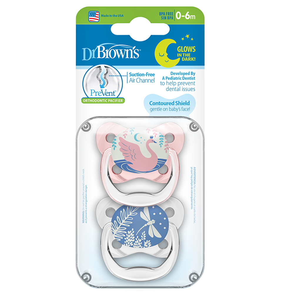 Dr. Brown's - Glow In The Dark Pacifier 0-6M 2pcs - Pink