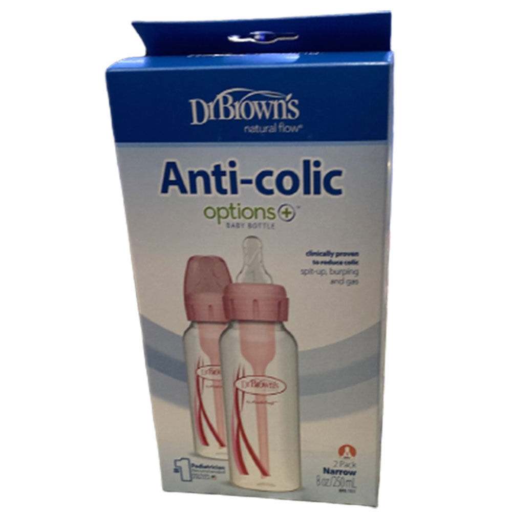 Dr. Brown's Polypropylene Narrow-Neck Options+ Pink Baby Bottle - Pack of 2 - 250ml