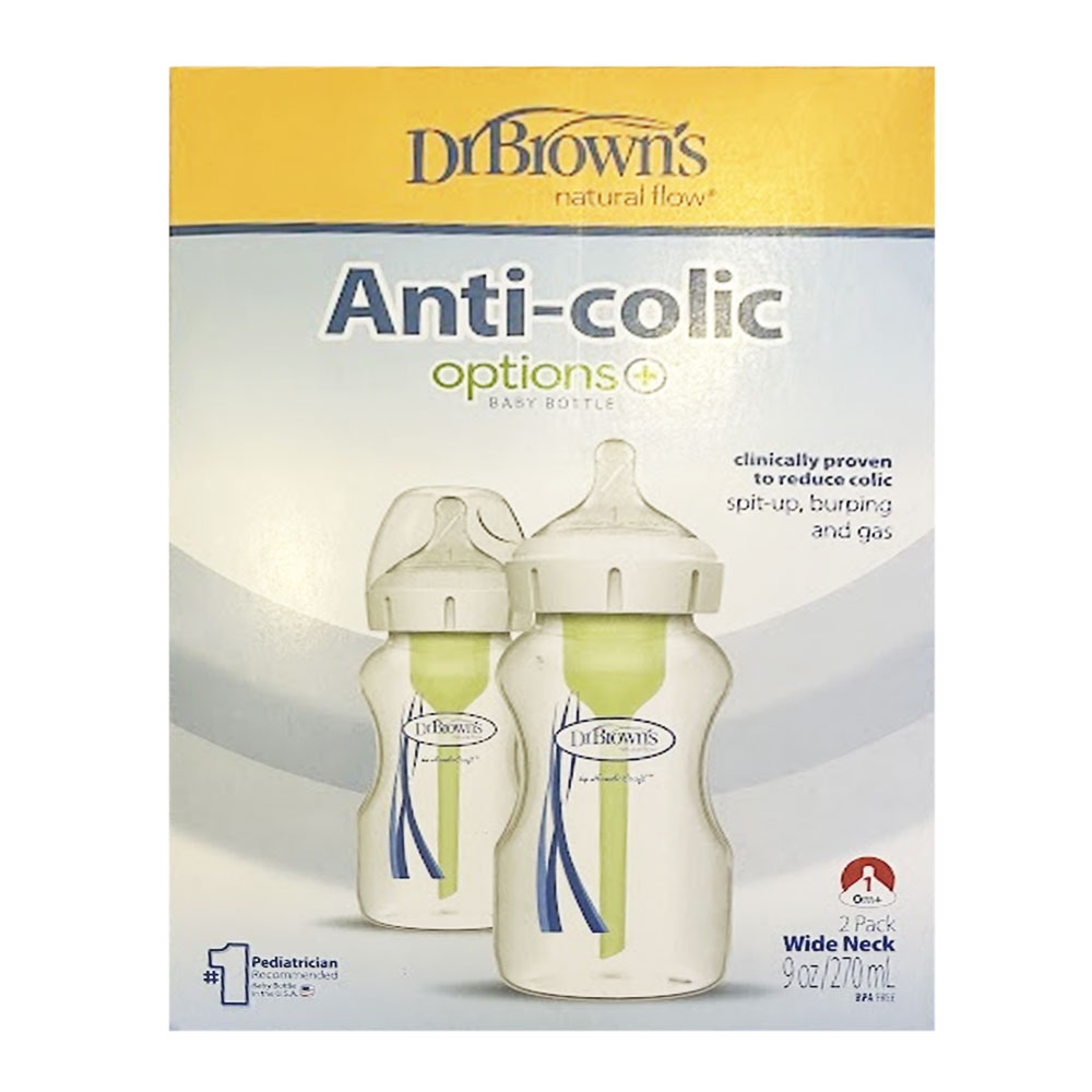 Dr. Brown's Polypropylene 270ml Wide-Neck Options+ Bottle Pack of 2 - Packaging May Vary