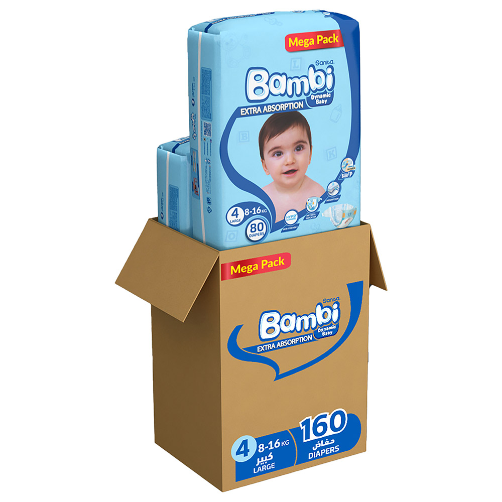 Sanita Bambi - Baby Diapers - Size 4 - 8-16kg - Large - Pack of 160 Sanita Bambi - Baby Diapers - Size 4 - 8-16kg - Large - Pack of 160