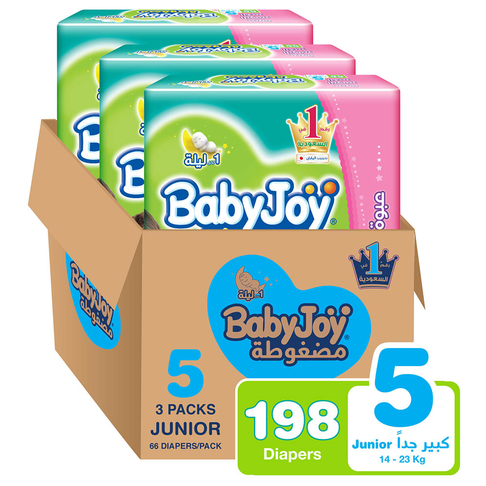 BabyJoy Compressed Diaper Giant Pack Junior - 14-25kg - Pack of 3 - 198pcs BabyJoy Compressed Diaper Giant Pack Junior - 14-25kg - Pack of 3 - 198pcs