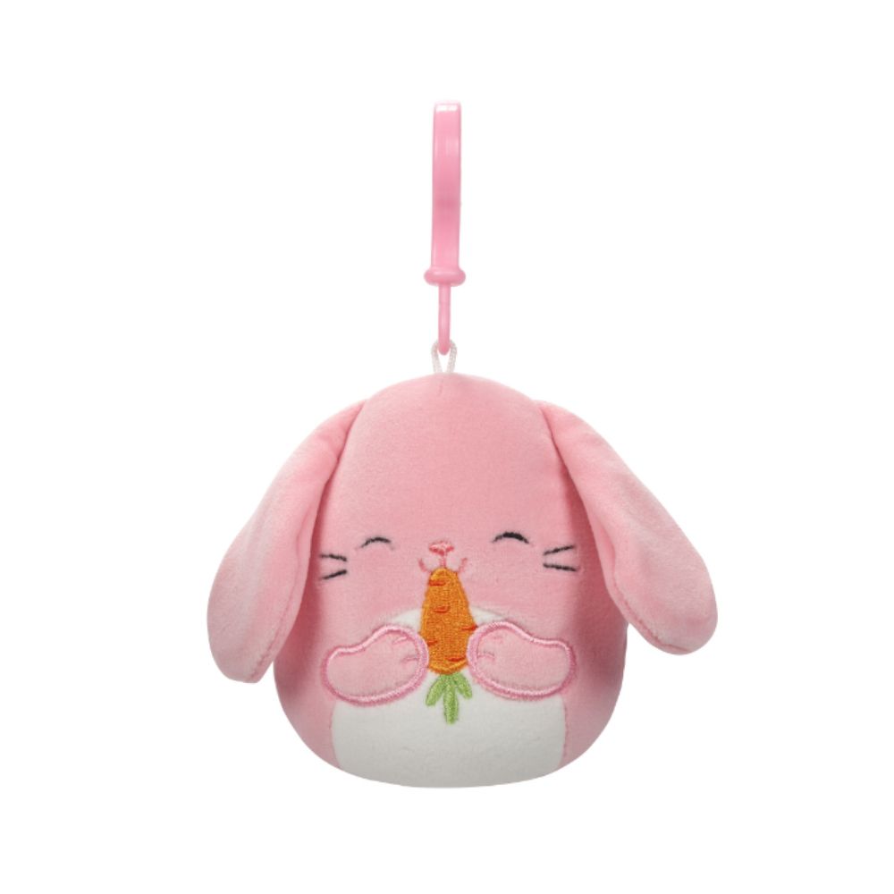 Squishmallows Bop The Bunny With Carrot Clip On Plush Toy 9cm Pink