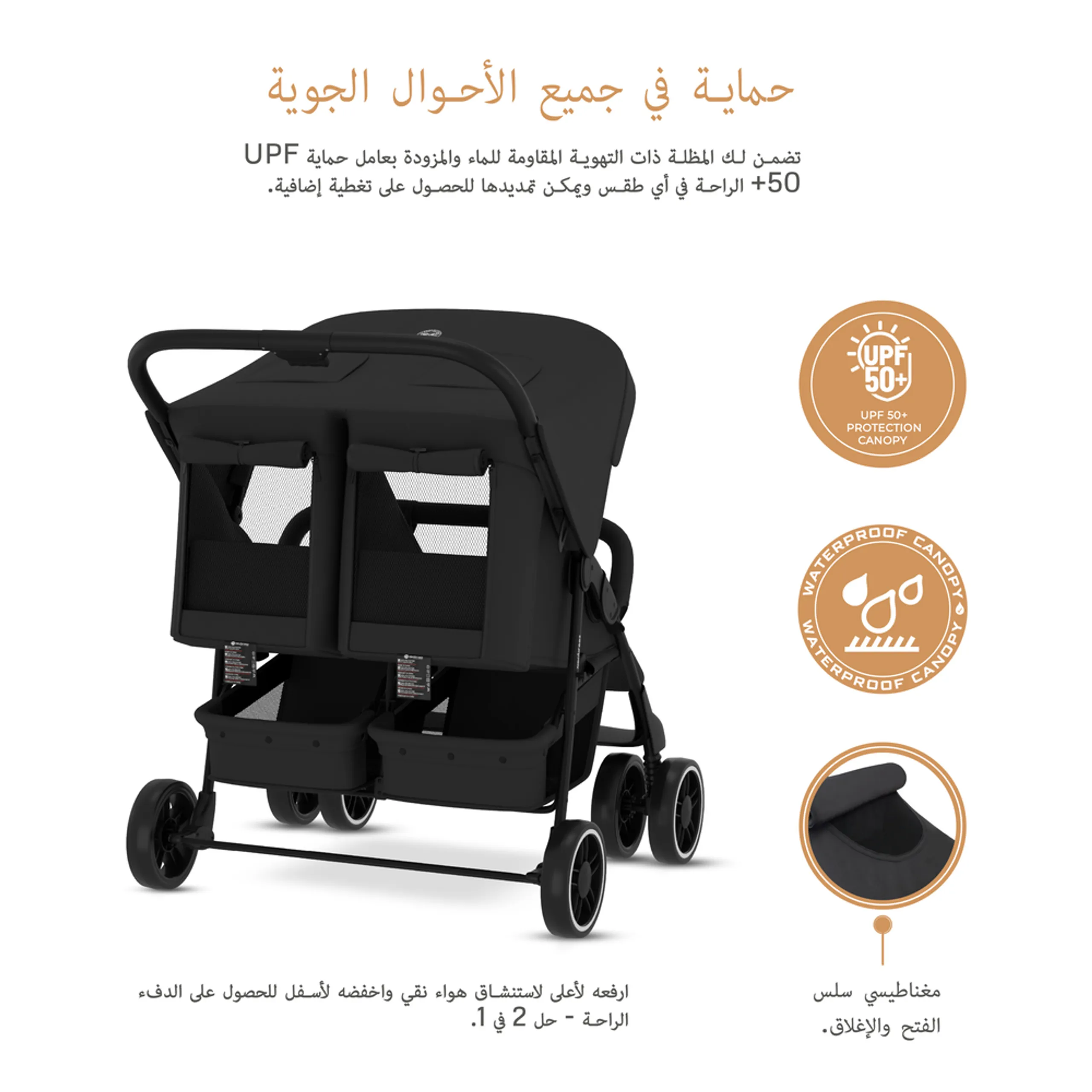 Neobreez - Duadx Double Stroller Twin Stroller - Black