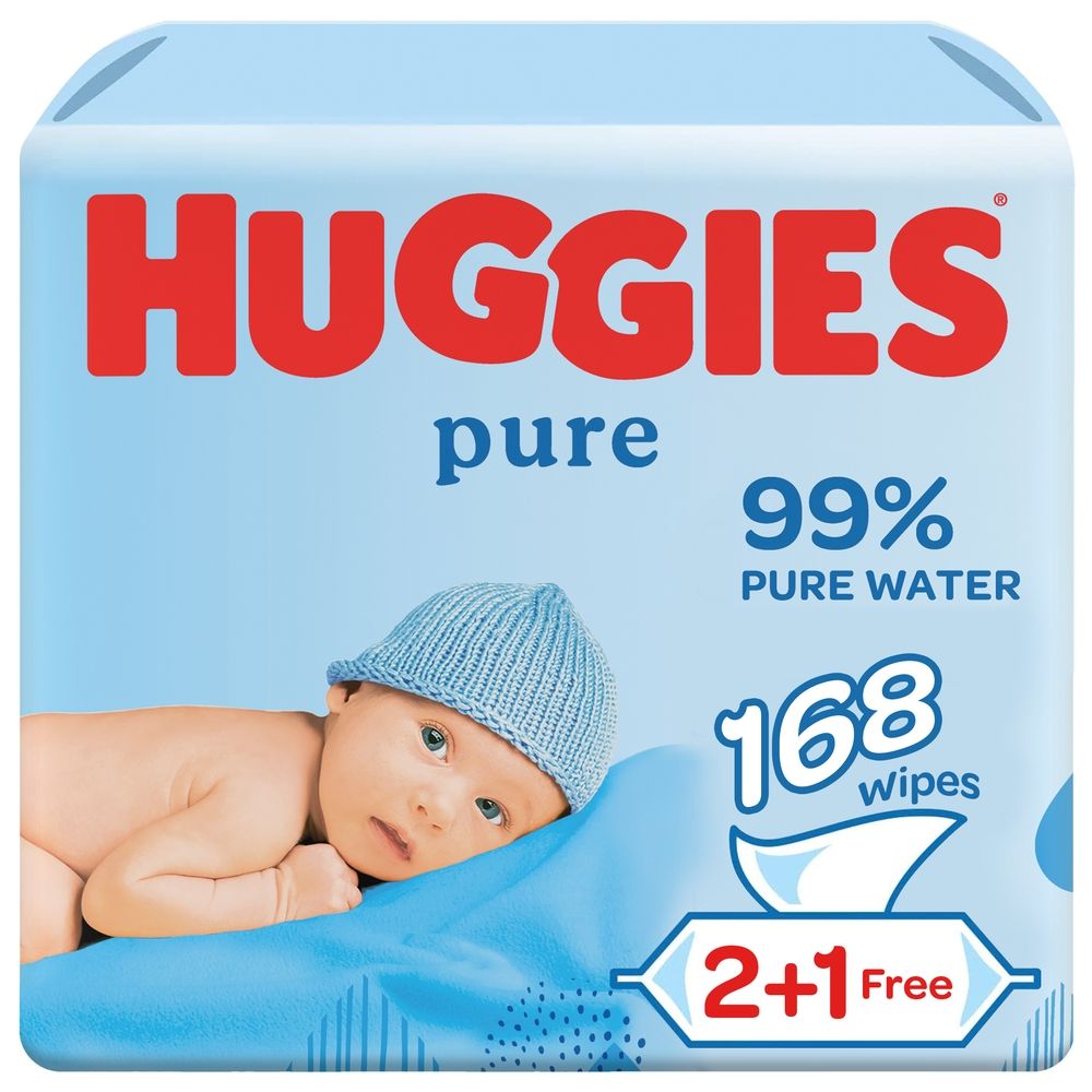 Huggies Baby Wipes Pure 2+1 Free 56sx3 Pack (168 Wipes)