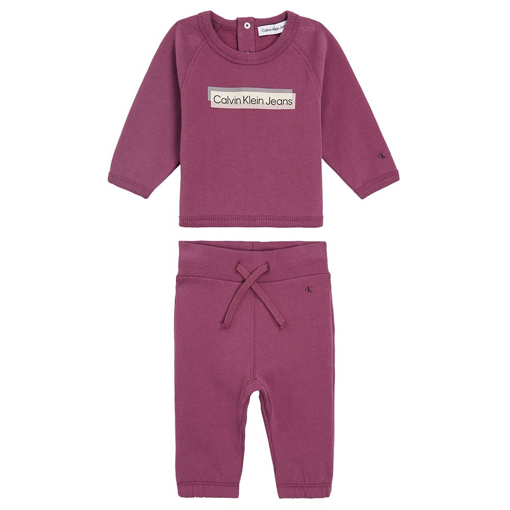 Calvin Klein 2pc Set CK Logo Sweatshirt Joggers Amaranth