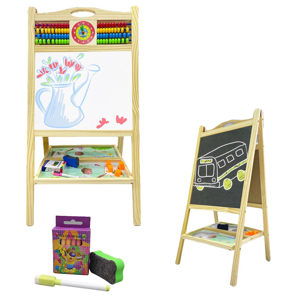 Hape Flip Flat Easel Foldable Double-Sided Free Standing Blackboard &  Whiteboard with Chalks, Markers