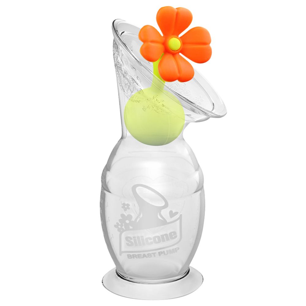Haakaa - Silicone Breast Pump 100ml + Flower Stopper Set - Orange