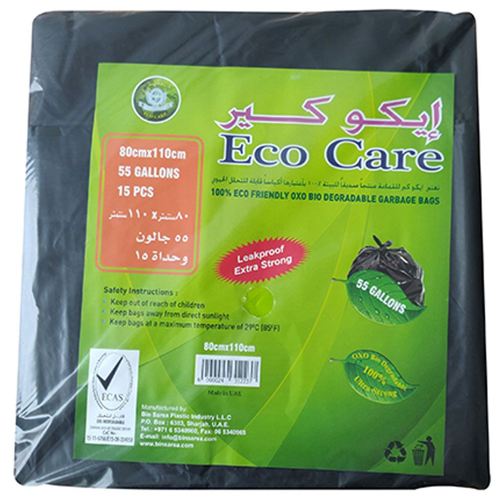 Eco Care - Black Garbage Bag Roll - 20 Bags - 50 Gallon