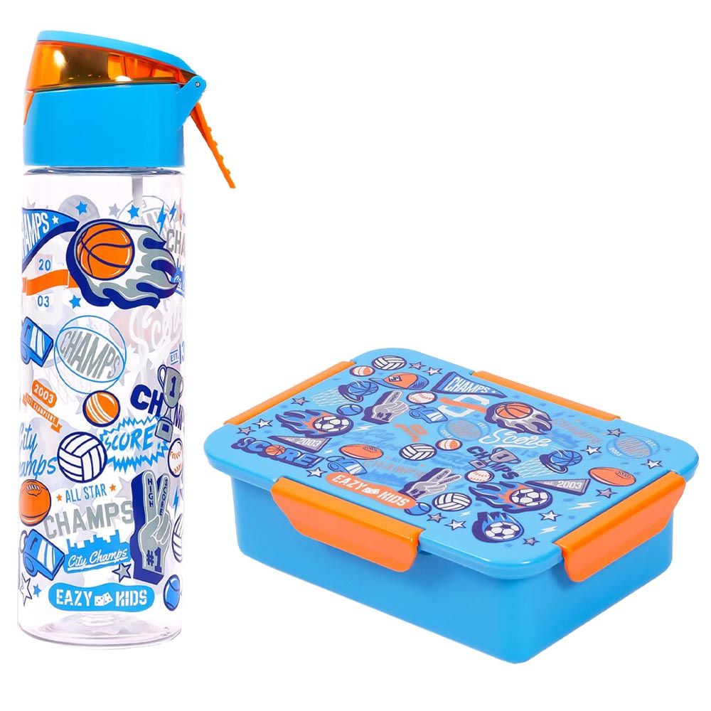 Eazy Kids - Shark Lunch Box & Tritan Water Bottle 450ml - Blue