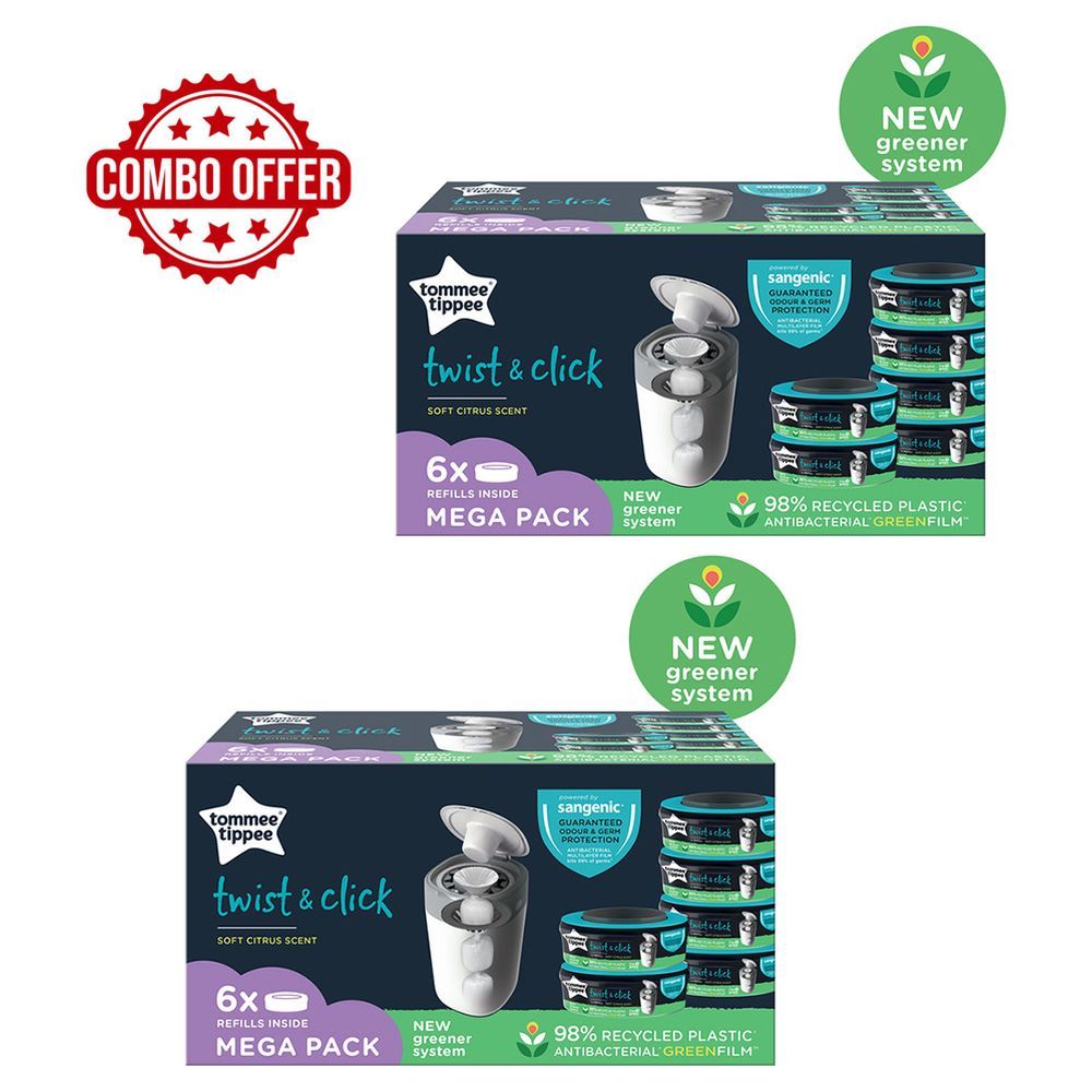 Tommee Tippee Twist and Click Advanced Nappy Bin Refill Cassettes,  Sustainably Sourced Antibacterial GREENFILM, Pack of 6 : : Baby  Products