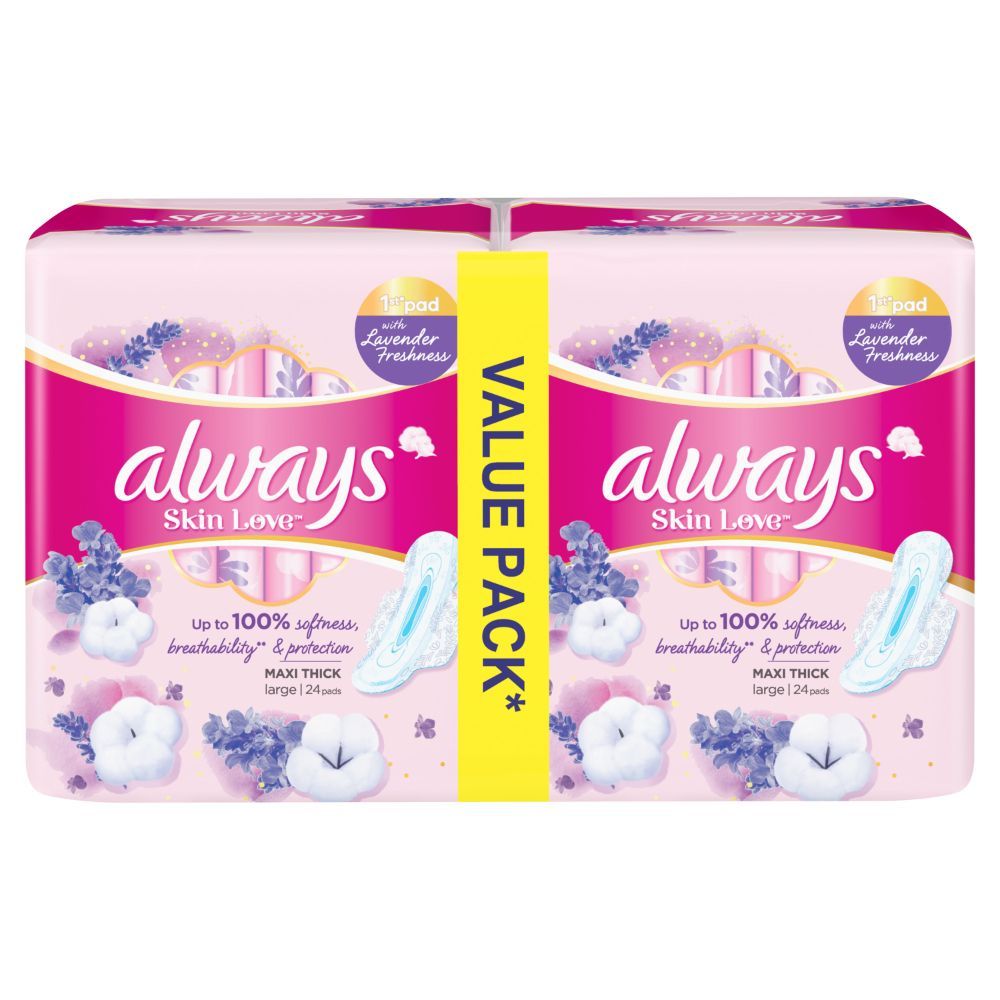 Always Cottony Soft Maxi Thick, Night Sanitary Pads W/ Wings, 24