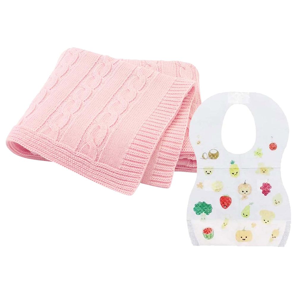 Star Babies - Knitted Blanket - 80 x 100cm With Disposable Bibs 10pcs - Pink