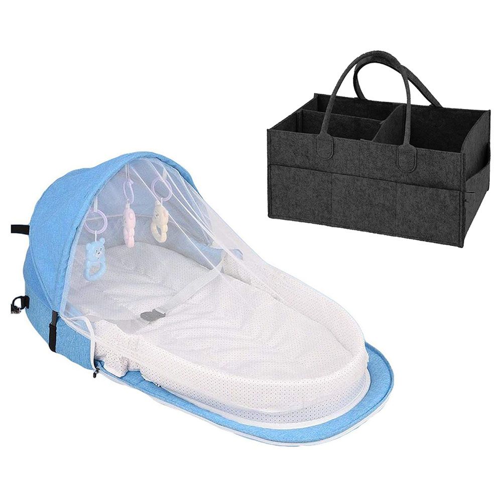 Star Babies - Baby Mosquito Bed Blue w/ Caddy Diaper Organizer - Black