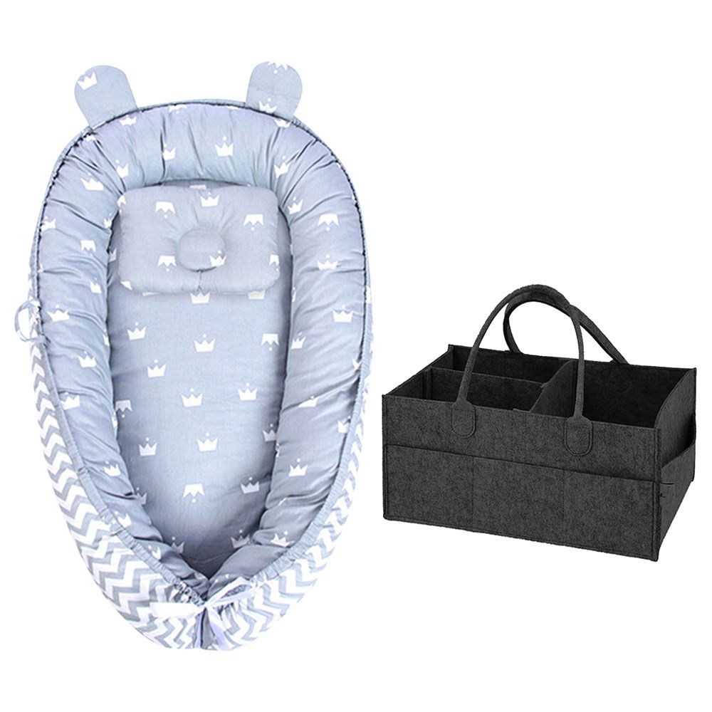 Star Babies - Baby Bed Sleeping Pod - Blue w/ Caddy Diaper Organizer - Black