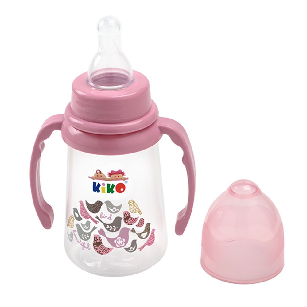 Kiko - Silicon Nipple Feeding Bottle 2 With Handle - Pink - 125 ml