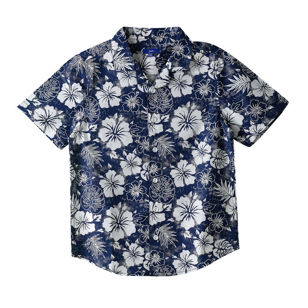 Jam - Boys' Floral Print Cotton Shirt - Navy Blue