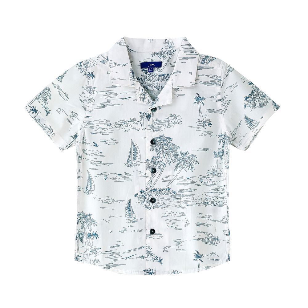 Jam - Boys' Tropical Print Cotton Casual Shirt - White