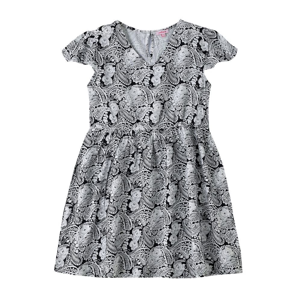 Jelliene - Girls' Paisley Printed Viscose Dress - Black/White