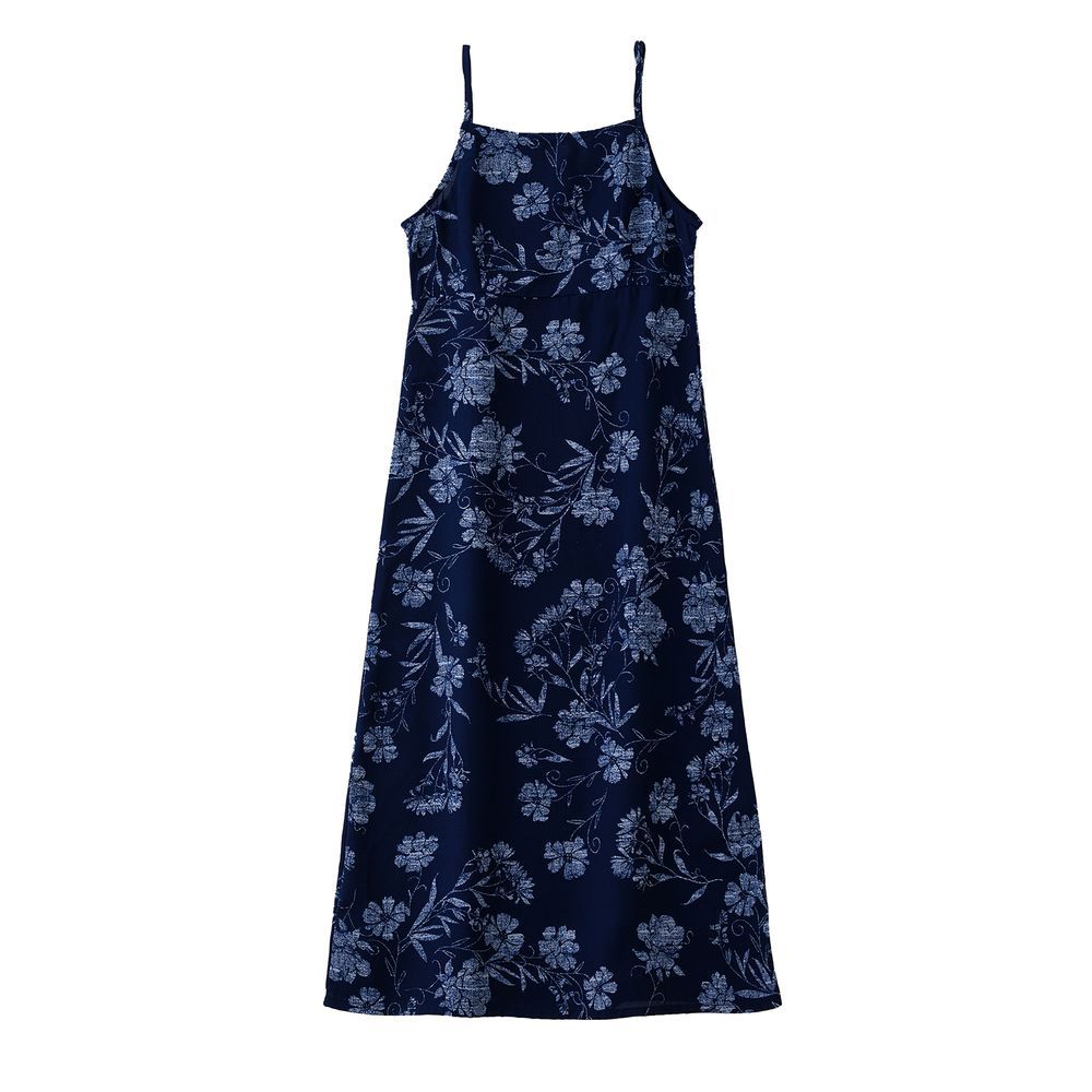 Jelliene - Girls' Floral Print Spaghetti Strap Maxi Dress - Navy Blue