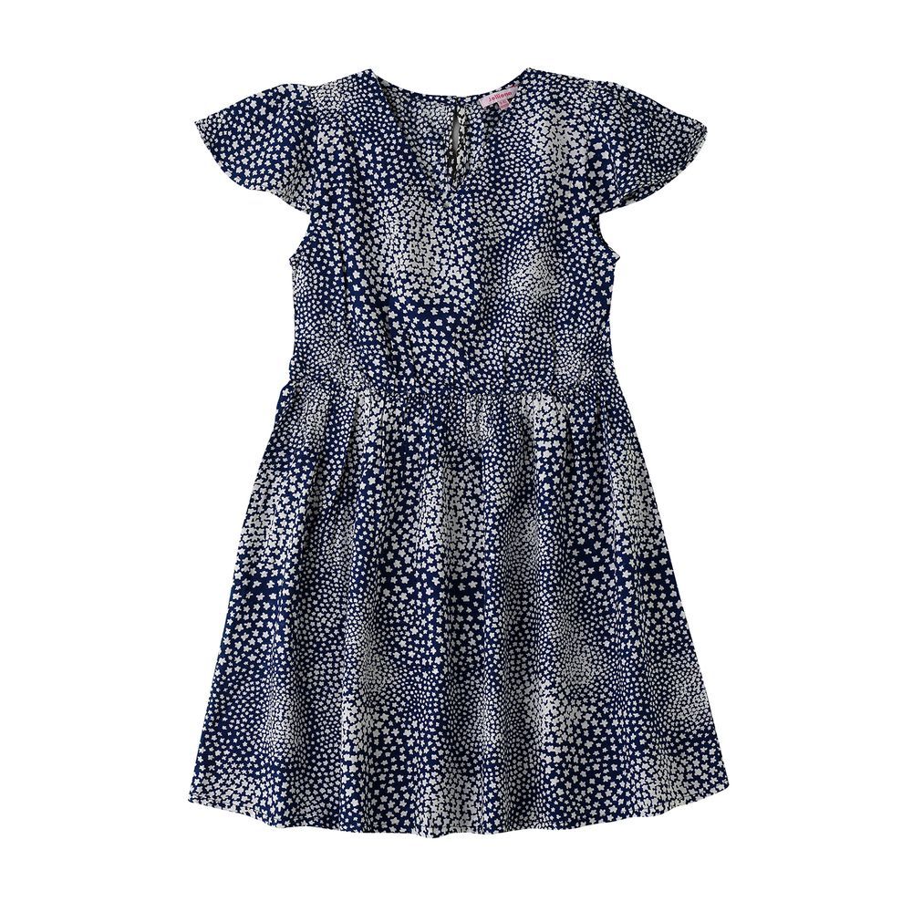 Jelliene - Girls' Printed Viscose Dress With Flutter Sleeves - Navy Blue