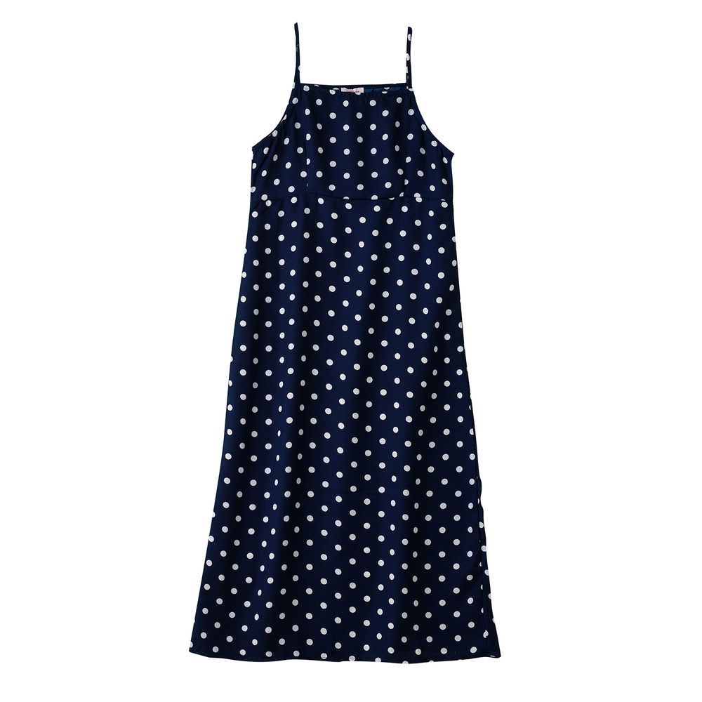 Jelliene - Girls' Polka Dot Spaghetti Strap Maxi Dress - Navy Blue