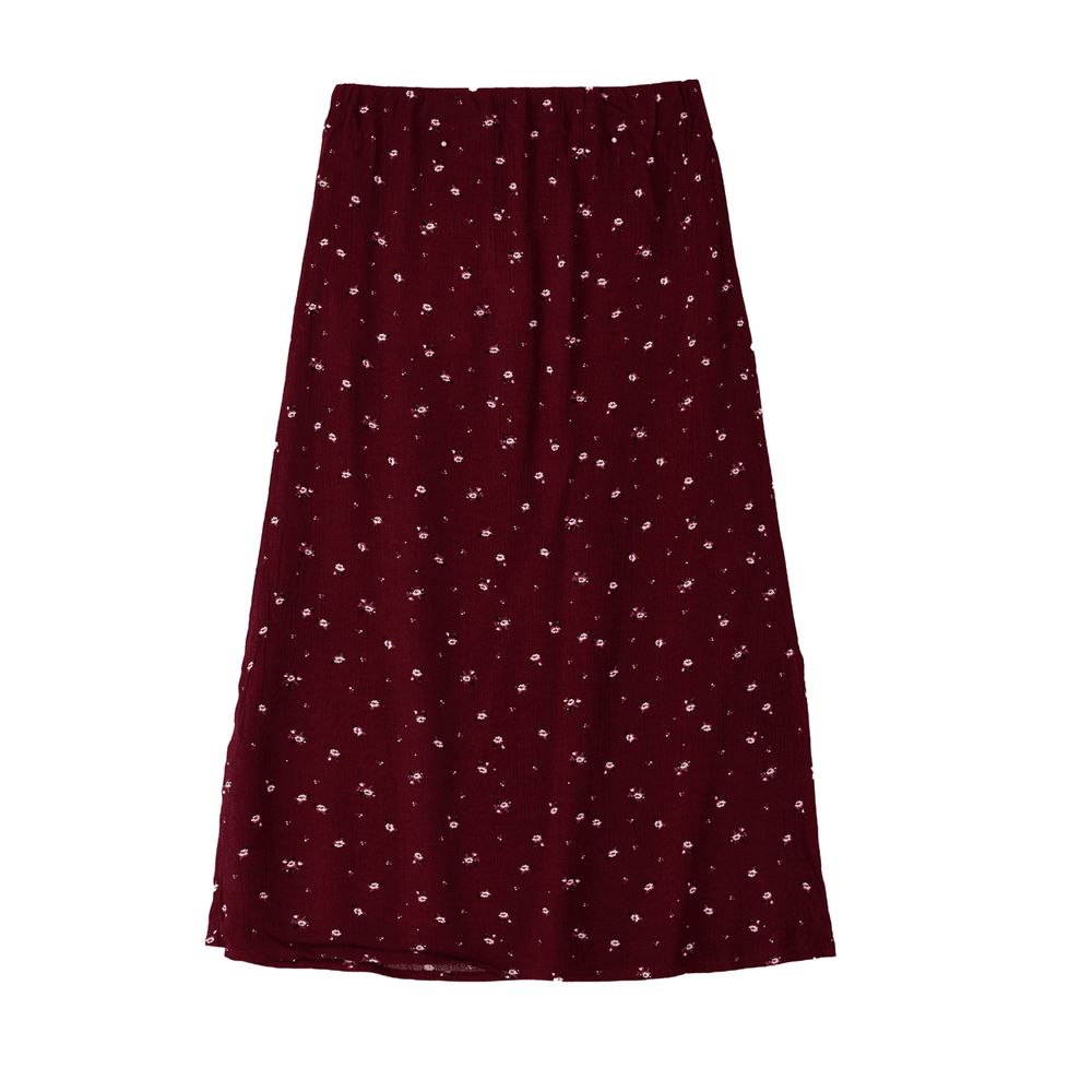 Jelliene - Girls' Maroon Floral Print Viscose Midi Skirt - Red
