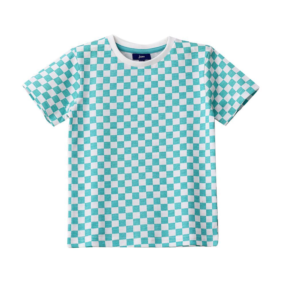 Vibrant Checkered Cotton T-Shirt For Boys - Teal