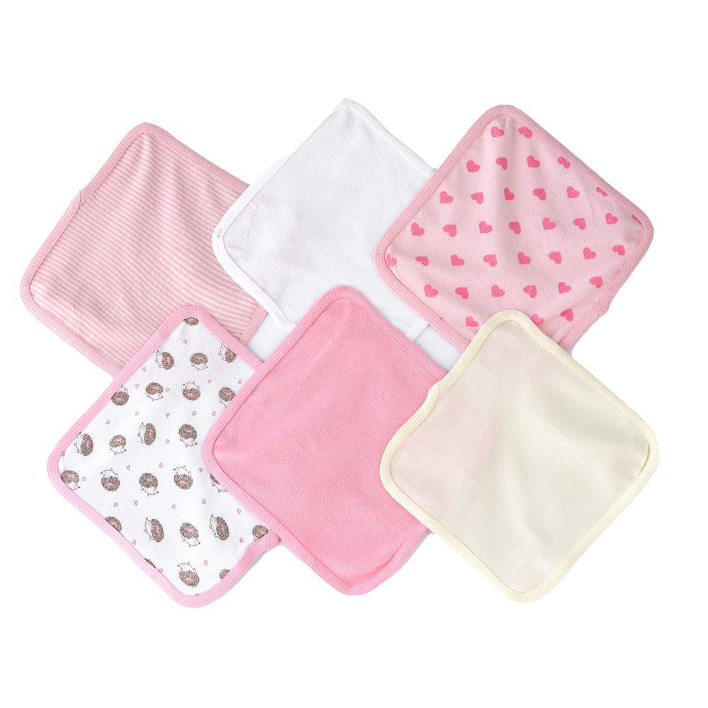 Tiny Hug - Soft Baby Washcloths - Pack of 6 - Pink/White