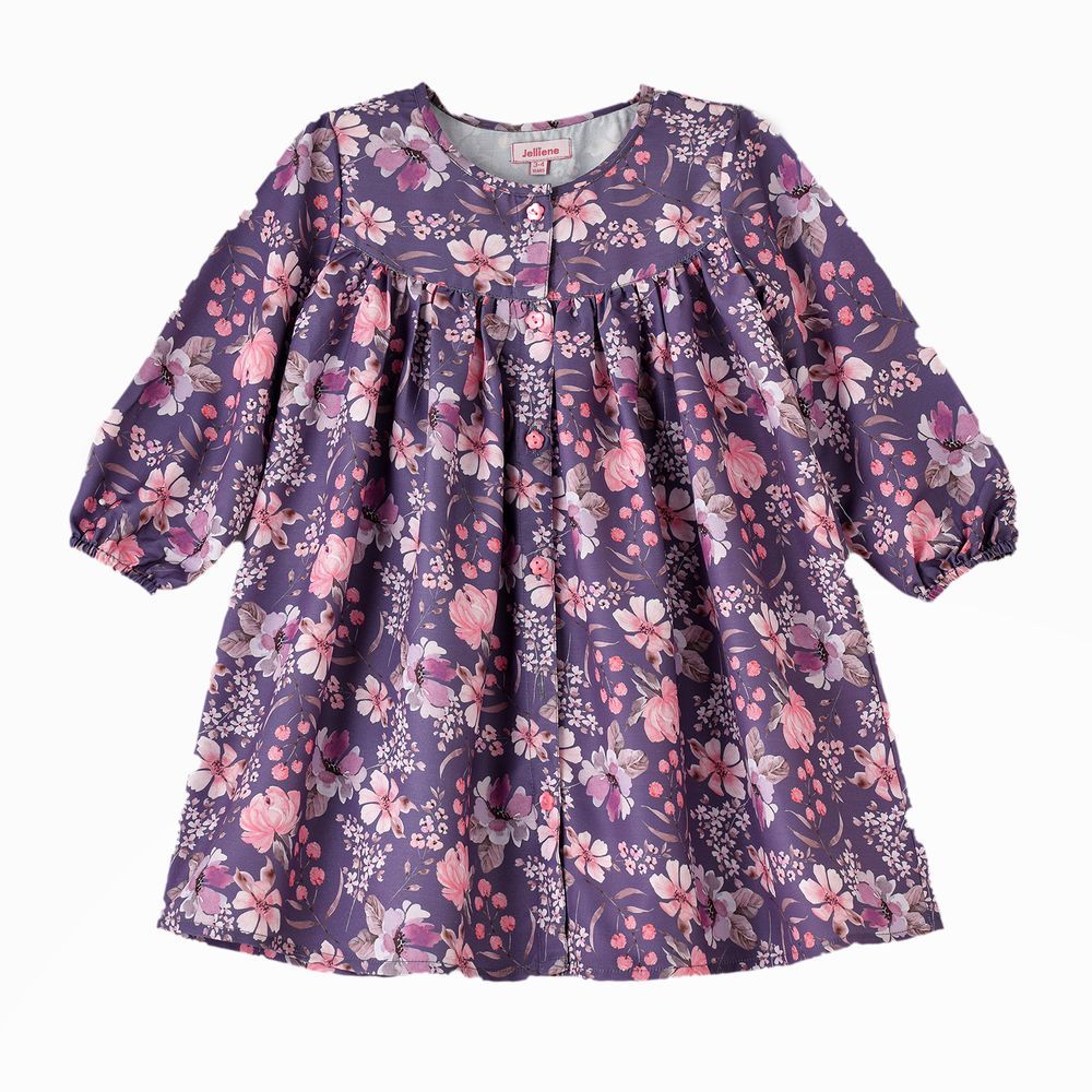 Jelliene - Twirling Through Summer Girls' Viscose Floral Sundress - Purple