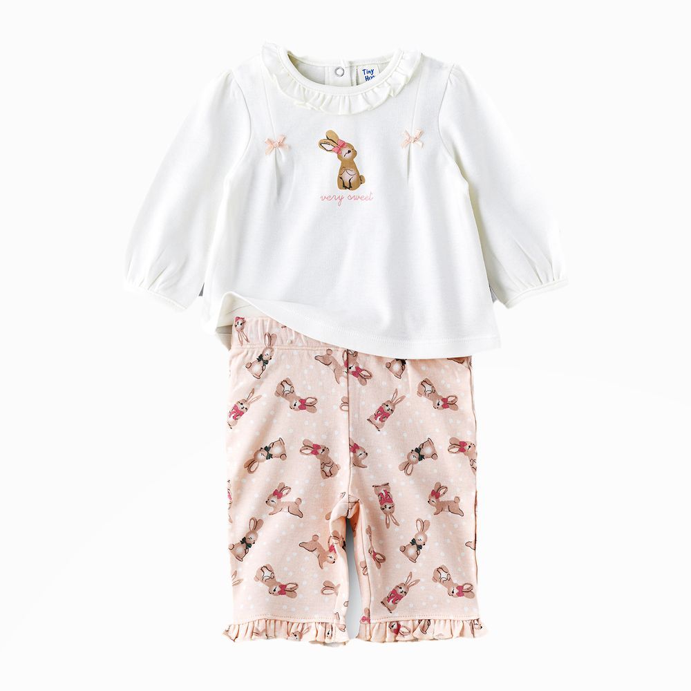 Tiny Hug - Baby Girls' 2-Piece Cotton Knit Set - White/Pink