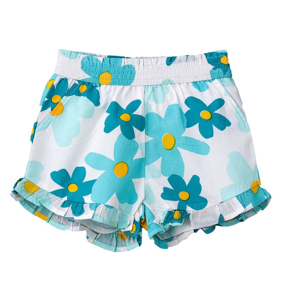Jelliene - Girls' Floral Print Cotton Shorts With Ruffle Hem