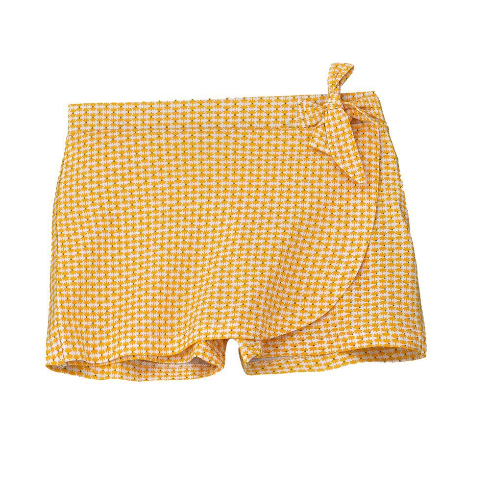 Jelliene - Girls' Cotton Knit Wrap Skirt With Bow Tie - Yellow/White