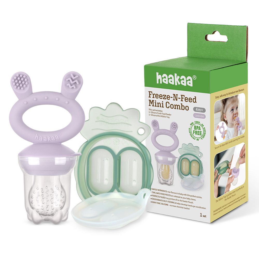 Haakaa - Freeze-N-Feed Fresh Food Feeder Teether And Nibble Tray Set - Lavender - 2pcs