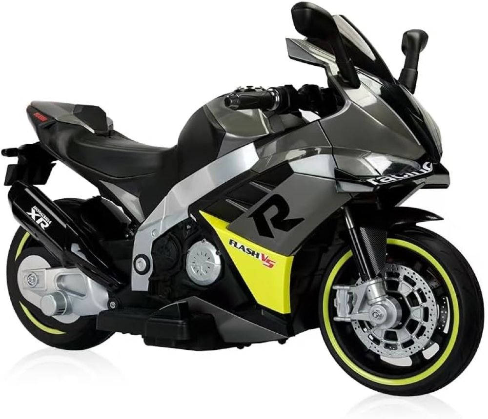 Factual Toys - Kid's Battery Operated Ride-On Motorcycle 12V - Grey