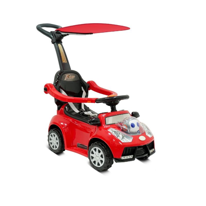 Factual Toys - Kid's Ride-On Push Car With Handle Bar & Sun Canopy - Red