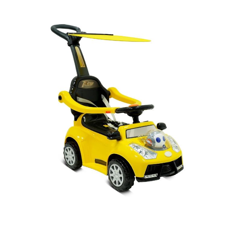 Factual Toys - Kid's Ride-On Push Car With Handle Bar & Sun Canopy - Yellow